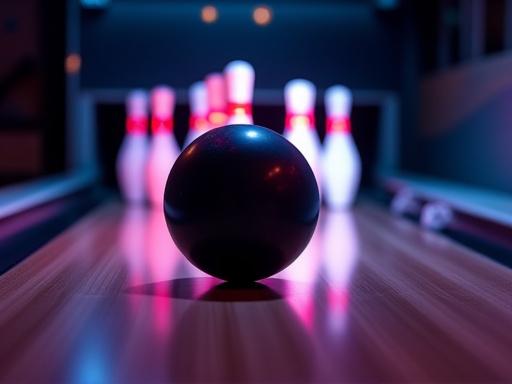 Nahaufnahme einer modernen Bowlingbahn mit Kugeln